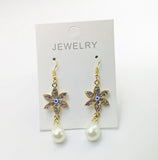 E1563 - Elegant Pearl Flower Drop Earrings