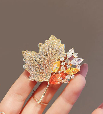 XSB110 - Golden Maple Leaf Saree Brooch