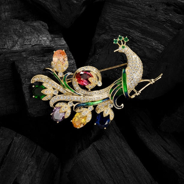 XSB173 - Peacock Gemstone Saree Brooch