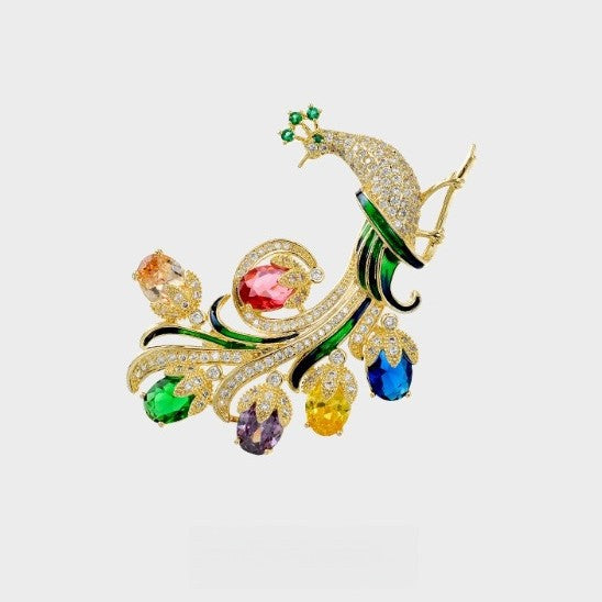 XSB173 - Peacock Gemstone Saree Brooch