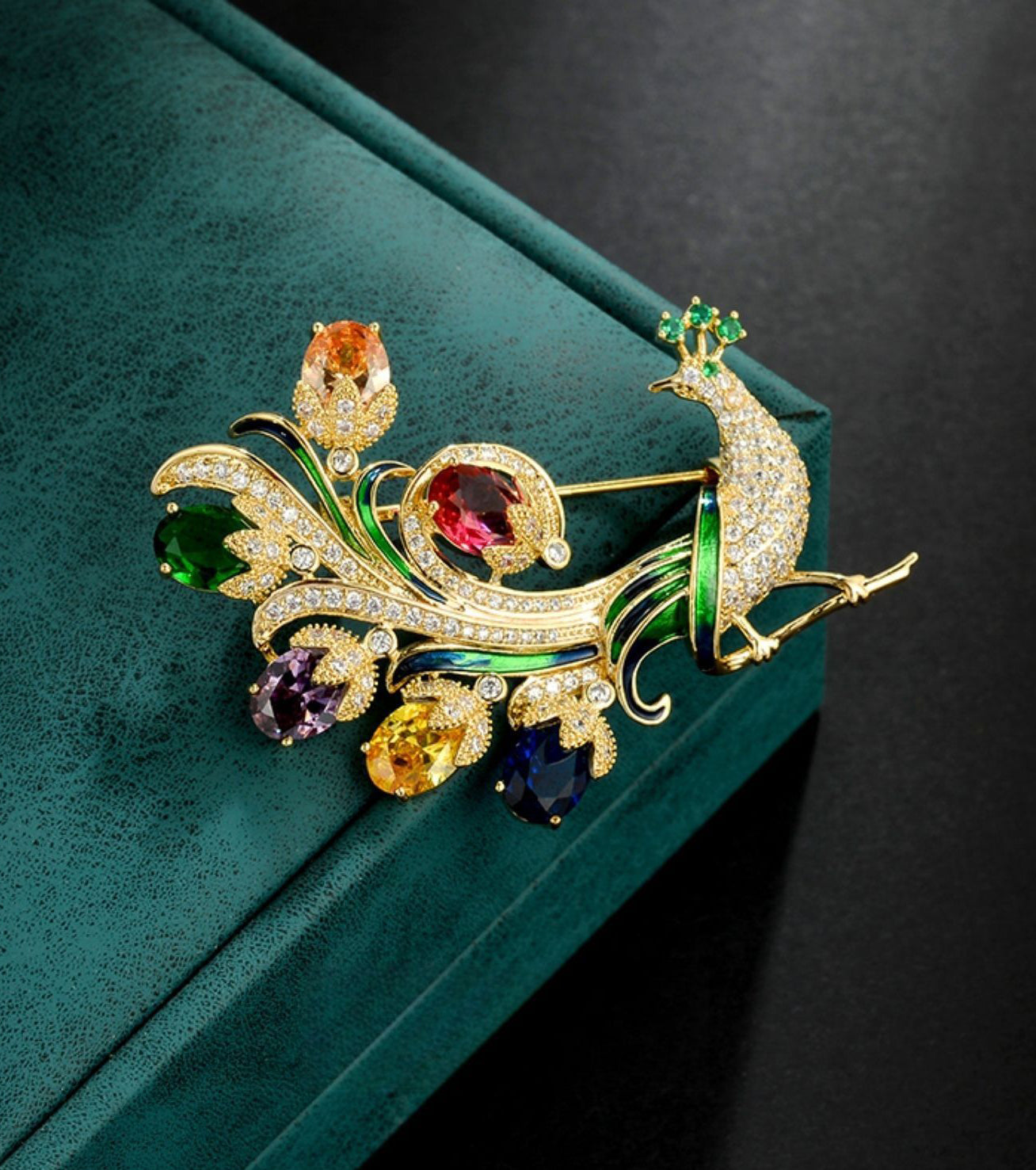 XSB173 - Peacock Gemstone Saree Brooch
