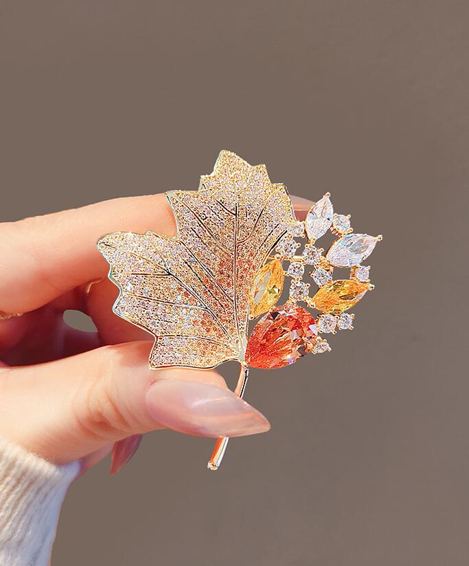 XSB110 - Golden Maple Leaf Saree Brooch
