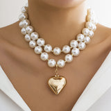 N2589 - Elegant Pearl Peach Heart Necklace