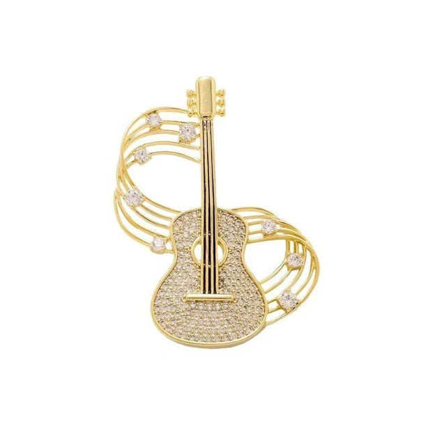 XSB178 - Golden Guitar Saree Brooch