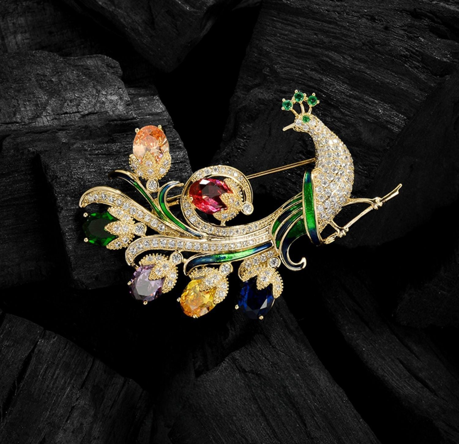XSB173 - Peacock Gemstone Saree Brooch
