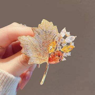 XSB110 - Golden Maple Leaf Saree Brooch