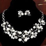 SET629 - Metal Flash Pearl Leaf Necklace Set