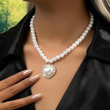 N2707 - Beaded Heart Pearl Pendant Necklace