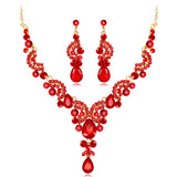 SET637 - Red Gemstone Drop Necklace Set