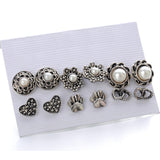 E1280 - Retro pearl flower 6 pairs of earring