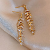 E1645 - Wheat Leaf Diamond Metal Tassel Earrings
