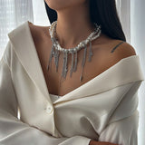 N2585 - Silver Tassel Drop Elegant Necklace