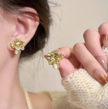 XE097 - Golden Flower Cat's Eye Earrings