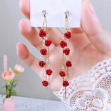 E1585 - Drop Rose Petal Long Earrings