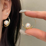 XE176 - Elegant Pearl Hoop Earrings