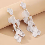 E1641 - White Rose Petal Long Tassel Earrings