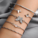 B973 - Silver Stacked Butterfly Bracelet