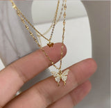 XN078 - Layered Golden Butterfly Necklace