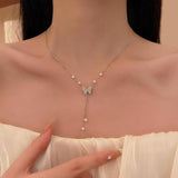 XN026 - Pearl chain butterfly pendant necklace