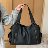 H1970 - Retro Black Textured Tote Handbag