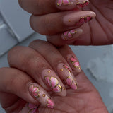 NA009 - Butterfly Floral Pink Glam Nails