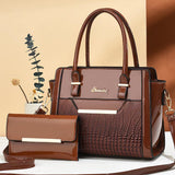 H1839 - Premium Brown 2pc Elegant Handbag Set