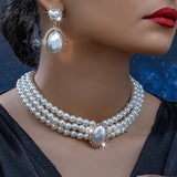 N2701 - Retro Oval Super Flash Pearl Bride Necklace