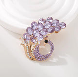 XSB095 - Purple Crystal Peacock Brooch