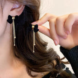XE220 - Black Bow Drop Earrings