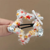 HA253 - Colorful star bow plush Hair Clip