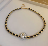 N2624 - Floral Golden Black Chain Necklace