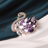 XSB169 - Gemstone Swan Saree Brooch