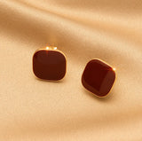 XE089 - Red Rectangular Stud Earrings