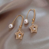 E1592 - Star Drop Pearl Earrings