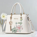 H1845 - Elegant Lotus Embossed White Handbag