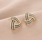 XE084 - Golden Triangular Black Earrings