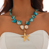 N2587 - Blue Bohemian Seashell Necklace