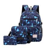 BP824 - Korean Geometric 3pc Backpack Set