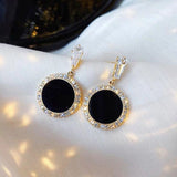 E1498 - Black Circular Stone Earring