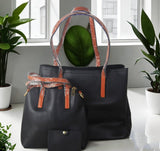 H1571 - Black 3pc Fashion Handbag Set